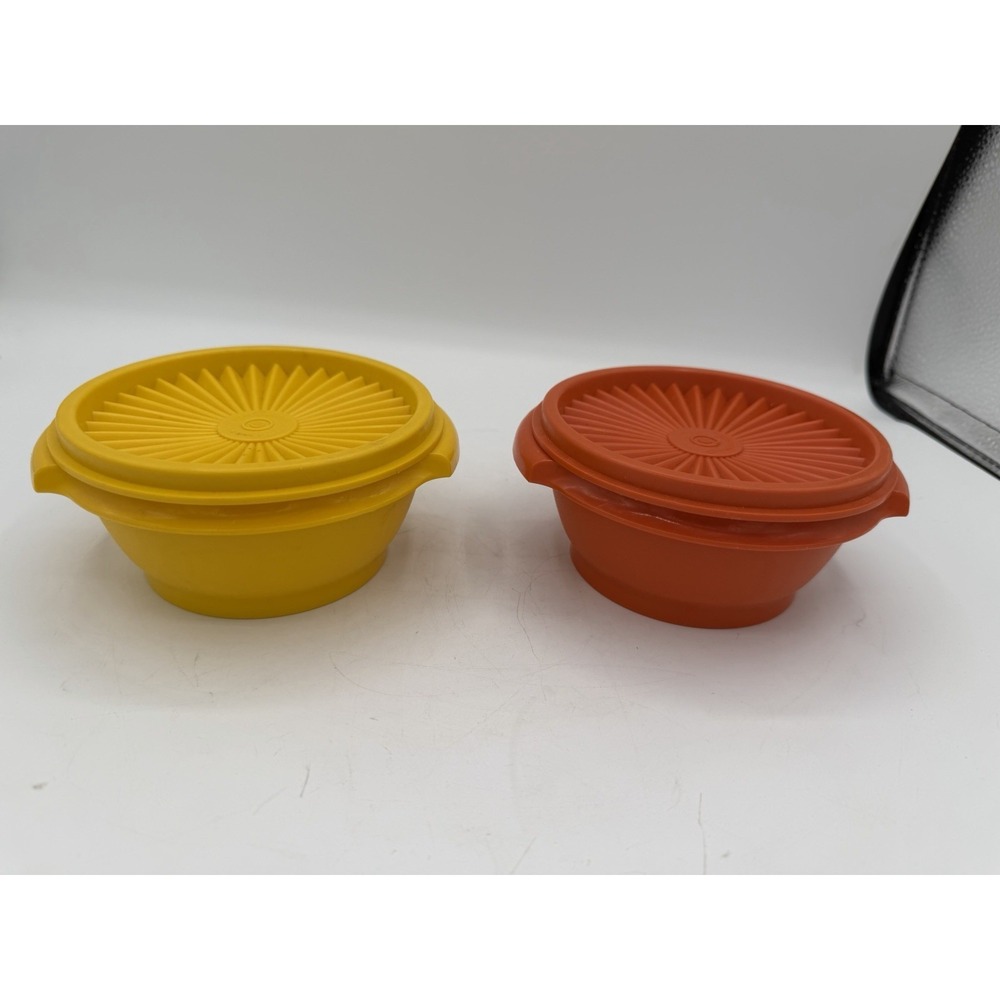 🟨🟧‎ Vintage Tupperware Servalier Small Snack Bowls – Yellow & Orange 🍿